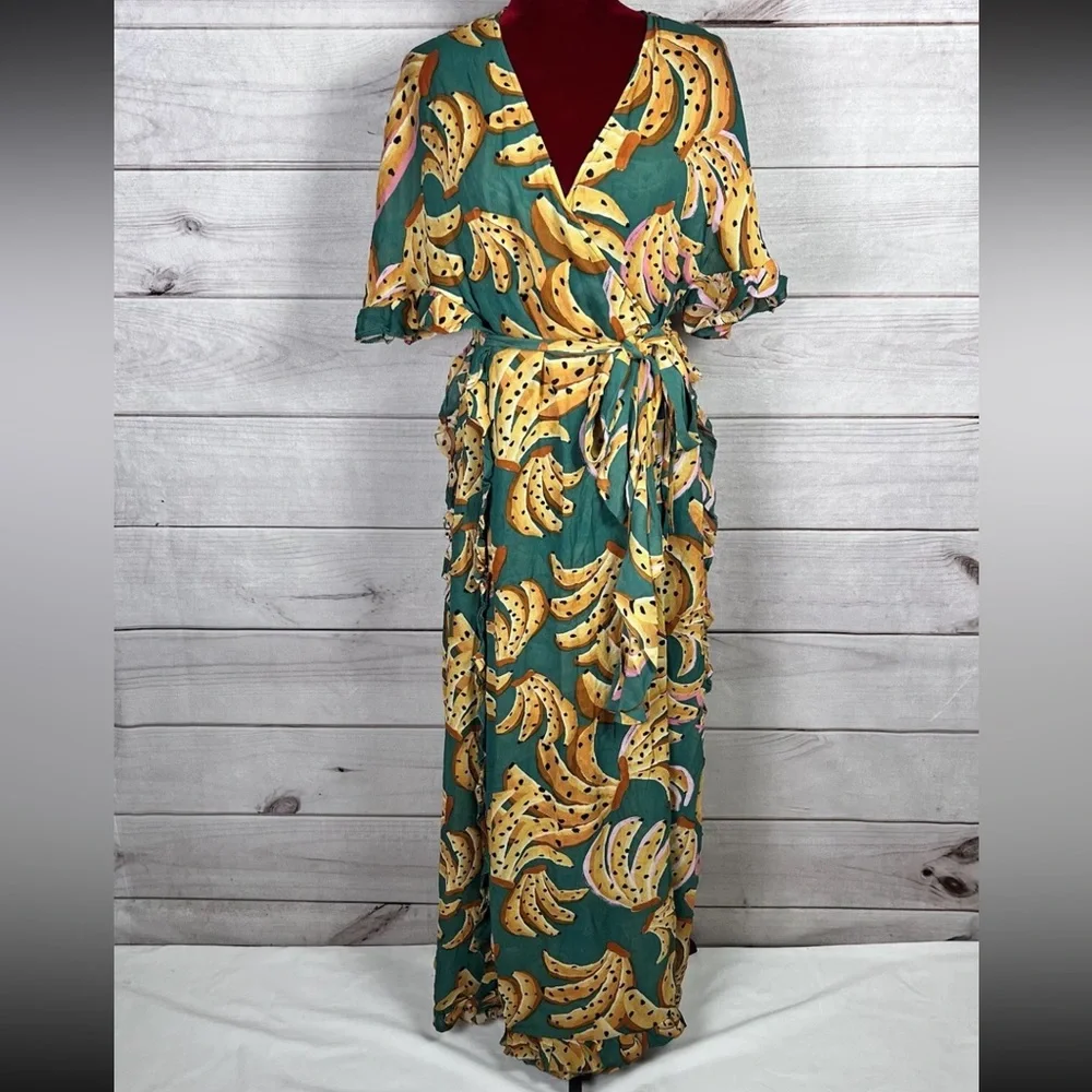 NWT Farm Rio Raining Bananas Maxi Wrap Dress - Picture 3 of 5